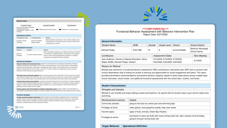 Functional Behavior Assessment with Behavior Intervention Plan Report